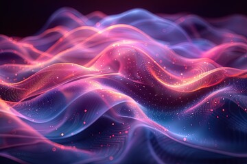 Obraz premium Abstract Neon Wavy Lines in Pink and Blue Shimmering Neon Light Waves