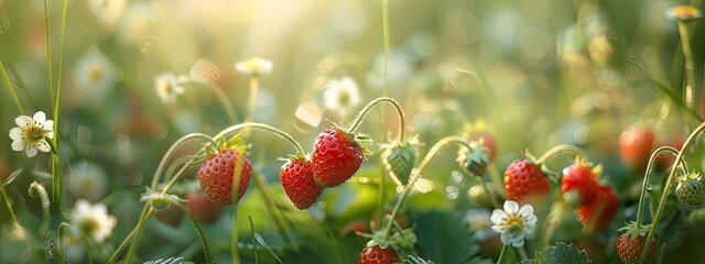 strawberry close-up growing in the garden. Selective focus
