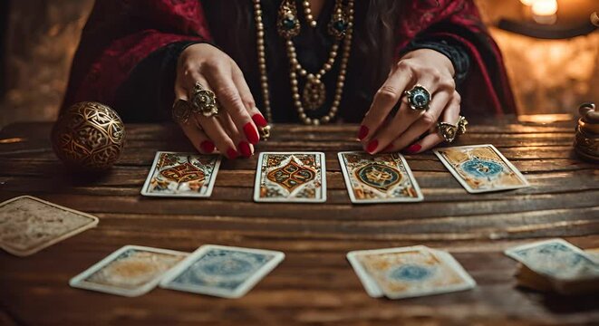 Tarot reader woman reading tarot cards.