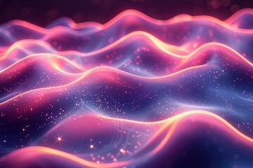 Obraz premium Abstract Neon Wavy Lines in Pink and Blue Shimmering Neon Light Waves