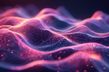Abstract Neon Wavy Lines in Pink and Blue Shimmering Neon Light Waves