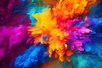 A dynamic and colorful explosion of powder captured against a dark background