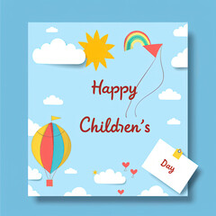 Global Celebration of Children's Day. Illustration Featuring Happy Children Enjoying Fun and Togetherness, Promoting Education and Friendship in a Colourful and Joyful Event