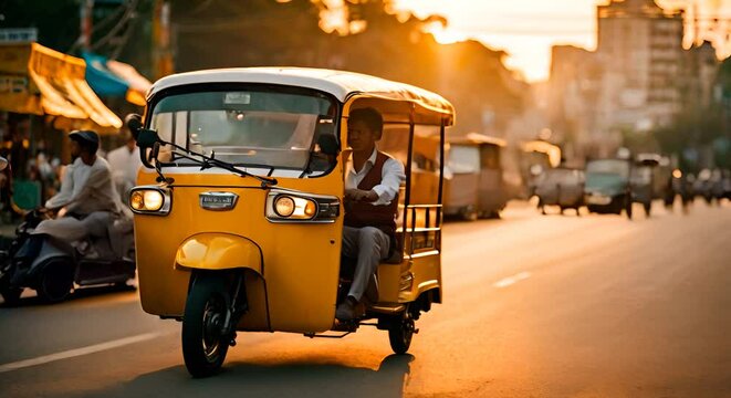 Tuk tuk in an Asian city.