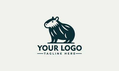 Capybara Vector Logo design template. silhouette of animal logotype with Negative space style. Badge of a gentle mammal Vintage Retro Hand Drawn Capybara Head with Ribbon Logo Design