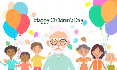 Global Celebration of Children's Day. Illustration Featuring Happy Children Enjoying Fun and Togetherness, Promoting Education and Friendship in a Colourful and Joyful Event