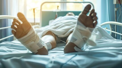 Fototapeta premium bandaged legs close-up in hospital