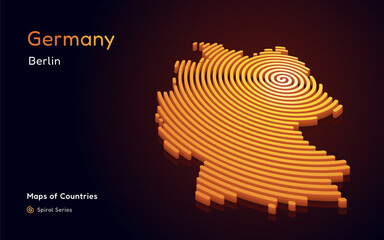 3D Gold Vector Map of Germany in a Circle Spiral Pattern with a Capital of Berlin