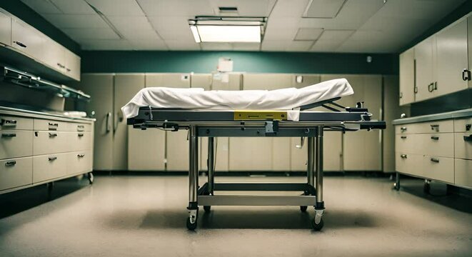 Interior of a hospital morgue.