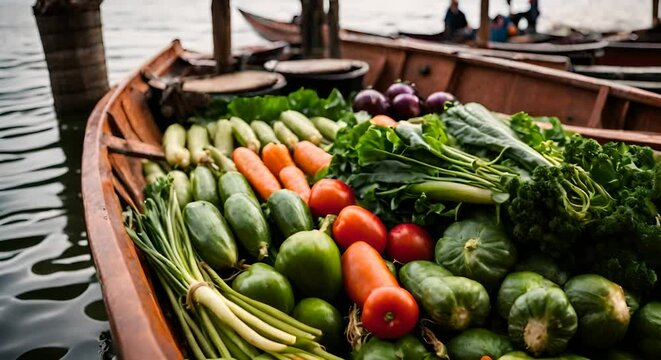 Vegetables at a floating street market.