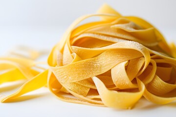 Closeup Photo of Tagliatelle Pasta on White Background
