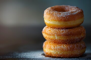 Stack of Powdered Donuts on Surface