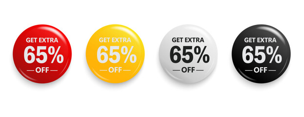 Get Extra 65% off sign. Discount offer price sign. Discount tag for shopping, marketing, advertisement, banner and web. Vector illustration.