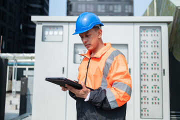 Engineer Using Tablet for Operational Management