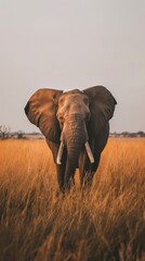 Fototapeta premium An elephant standing amidst tall grass in a field