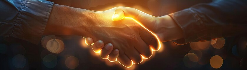 Handshake with a glowing light surrounding it, Highlighting the positive energy of trustworthy collaborations