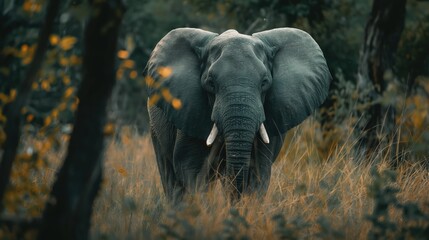 An elephant walking through the tall grass