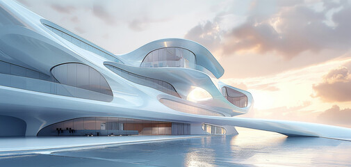 Obraz premium Futuristic building, white, with a sleek and refined aesthetic. Generative AI.