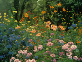 flowers in the garden in the morning