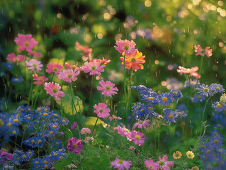 flowers in the garden in the morning