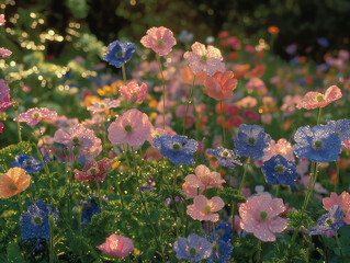 flowers in the garden in the morning