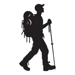 Flat hiking man vector illustration.