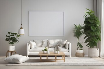 mock up wall art modern living room with sofa Landscape