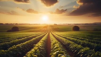 rows of vibrant green crops blanket the landscape