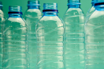 Set of open disposable plastic bottles