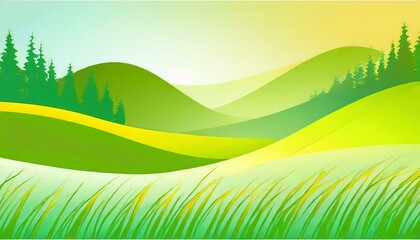 Obraz premium 真夏、草の香り、心地よい暑さ、森林をシンプルなグラデーションで表現する generated by AI