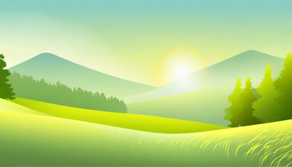 Obraz premium 真夏、草の香り、心地よい暑さ、森林をシンプルなグラデーションで表現する generated by AI