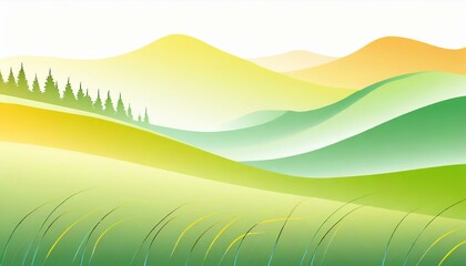 Obraz premium 真夏、草の香り、心地よい暑さ、森林をシンプルなグラデーションで表現する generated by AI