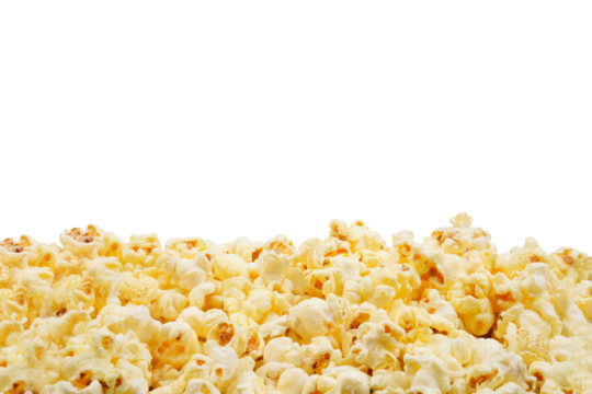 Pile of delicious popcorn in a border shape isolated transparent