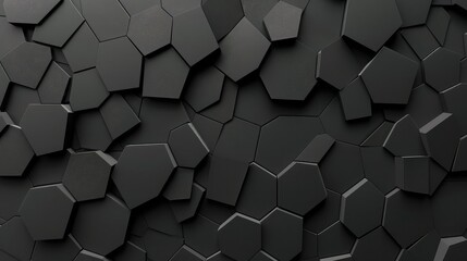 Textured black geometric pattern with a 3D effect for a modern and artistic background,Abstract dark hexagon geometry background, simple primitives with six angles in front