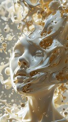 Create an image of a woman's face made of thick white liquid, with bubbles.