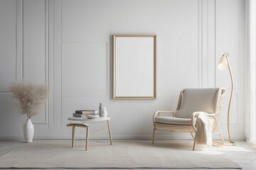 mock up wall art modern living room with sofa portrait