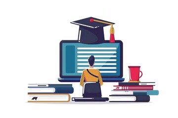 Concept of Online education, Vector of man use online education training and search information on internet.