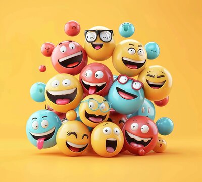 Many colorful emoticions are grouped together.