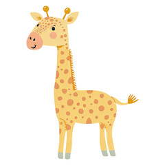 Fototapeta premium Cheerful Cartoon Giraffe Illustration Standing Against White Background