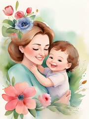 Mother and Child Love Watercolor Art
