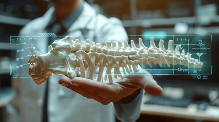 Obraz premium Surgeon holding a 3D printed spine.