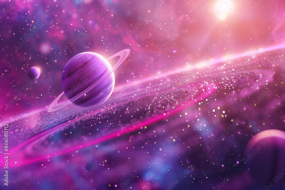 Wall mural ethereal pink nebula with planets and sparkling stars