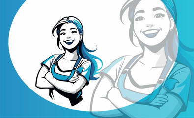 Premium vector of woman mascot, painter cartoon, designer woman