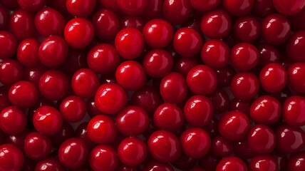 Background of ripe cherries. Top view, flat lay.