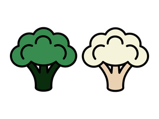 Cauliflower and broccoli set. Delicious and healthy vegetables. Vegetarianism. Vector illustration isolated on a white background for design and web.