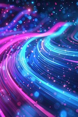 Obraz premium Abstract Neon Wavy Lines in Pink and Blue Shimmering Neon Light Waves