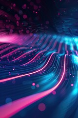 Abstract Neon Wavy Lines in Pink and Blue Shimmering Neon Light Waves