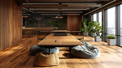 Modern office with a ping pong table for a fun break - obrazy, fototapety, plakaty