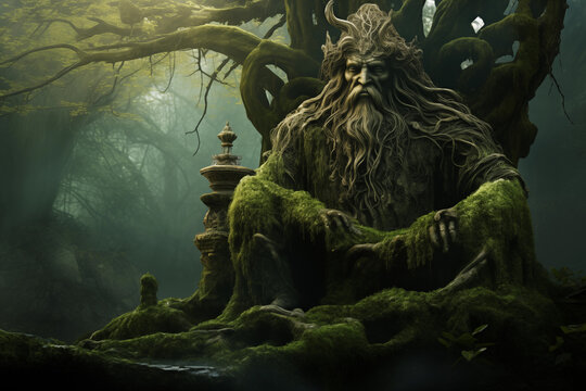 Mystical forest guardian watching over enchanted woodland. Generative AI - Powered by Adobe