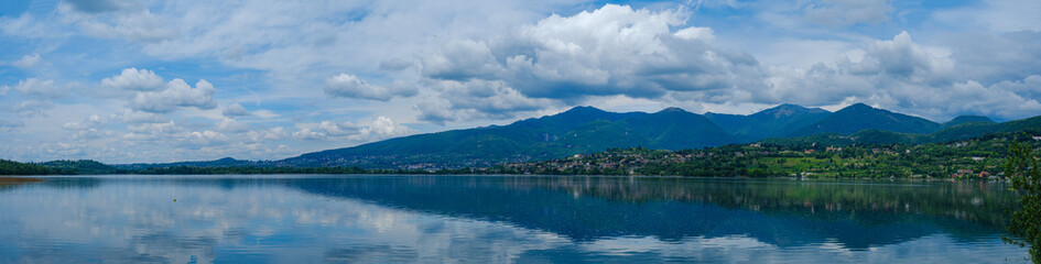 Wide Panoramic View of Lake Pusiano, Italy